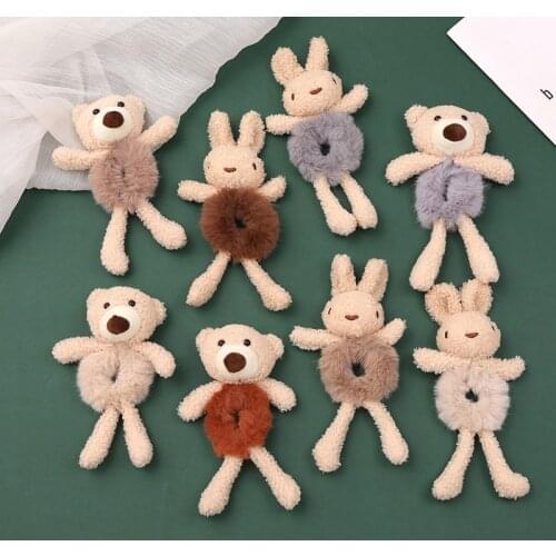 20CM*13CM Novelty Cute Beer Rabbit Elastic Hair Band For Girl Woman Rope Ponytail Holder Fashion Hair Accessories 2021 New