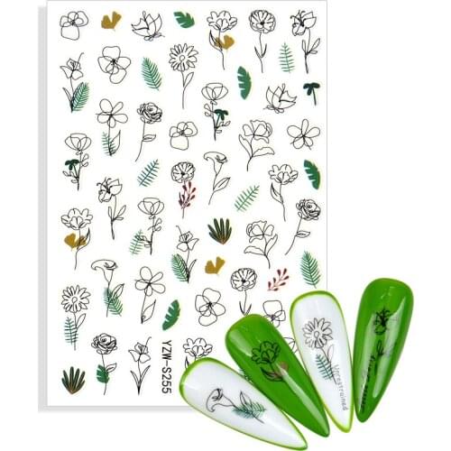 New Geometry Flowers Stickers for Nails Line Rose Leaf 3D Nail Sliders Decals Design Manicure Art Decorations Accessories