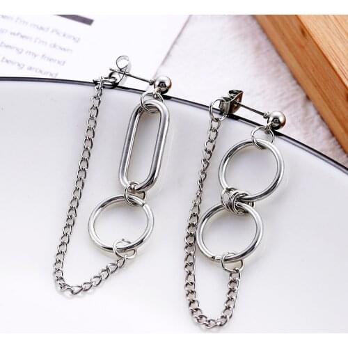 New Fashion Jewelry Bohemian Earrings Asymmetric Round Chain Street Port Wind Fringe Earrings Ladies Round Long Earrings Jewelry