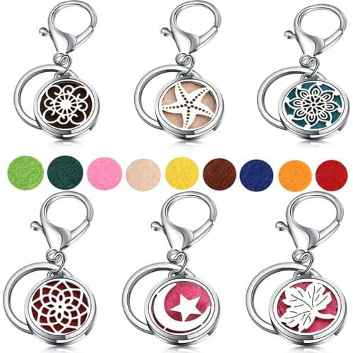 New 43 Design Fashion Perfume KeyChain Jewelry Stainless Steel Essential Oil Diffuser Perfume Aromatherapy Lockets Key Chain