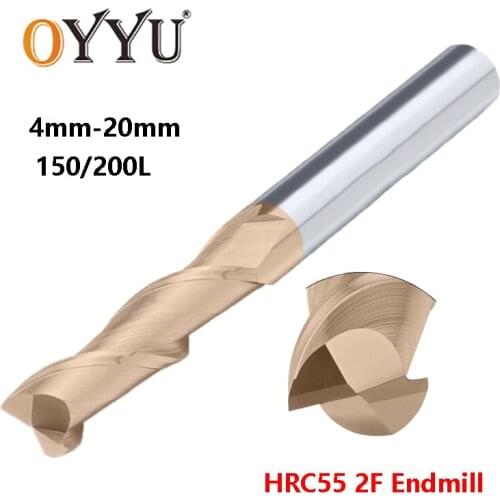 OYYU Lengthen 2 Flute End Mills HRC55 Router Bit CNC Cutting 150 200 Long Solid Carbide Milling Cutter 4mm 6mm 8mm 10mm Endmill