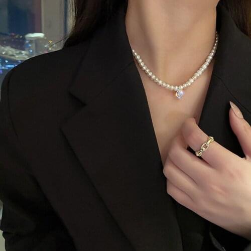 Zircon Chain Necklace Women Korean Fashion Pendant Aesthetic Female Popular Now New 2021 Vintage Classic Imitation Pearls