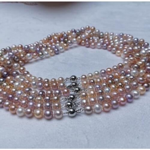 AA+++ 7-8mm natural colours freshwater pearl necklace or white pink purple