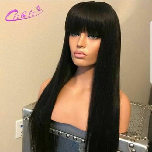 Straight Human Hair Wigs With Bangs 13x4 Lace Front Wig Pre Plucked 4x4 Straight Closure Wig Transparent Lace Brazilian Hair Wig