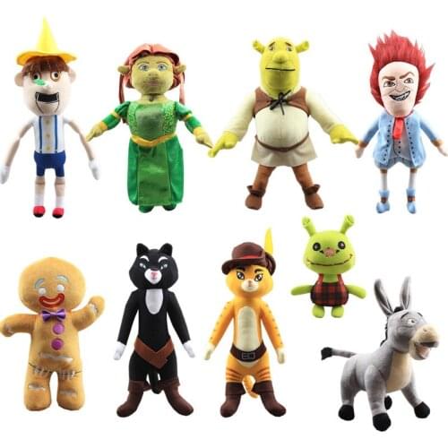 Shrek Plush Toys Princess Fiona Gingerbread Man Donkey Puss Boots Soft Doll Toy Cartoon Doll Kids Gifts Anime Plushie
