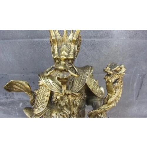 Lucky Chinese Myth Pure Brass Copper Dragon Lord King Longwang Rain God Statue