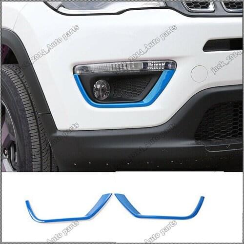 ABS Blue Front Fog Light Lamp Strip Cover Trim Fit for Jeep Compass 2017 2018