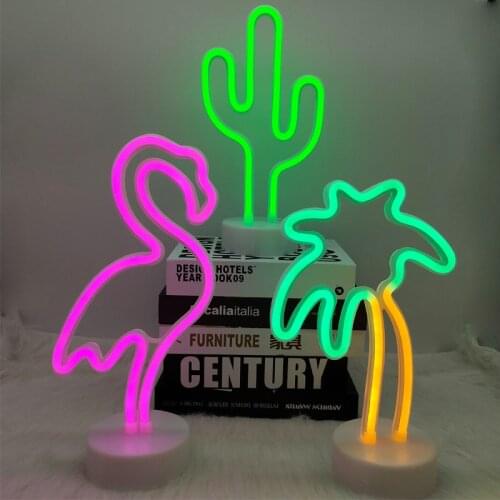 LED Neon Sign Flamingo Heart Shaped Night Light Xmas Party Wedding Holiday Decoration Home Gift USB Battery Operation Neon Lamp