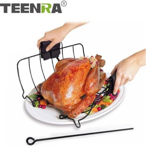 TEENRA Non-stick Chicken Roaster Rack Portable Chicken Duck Holder Rack Stainless Steel Barbecue Grill Camping BBQ Tools