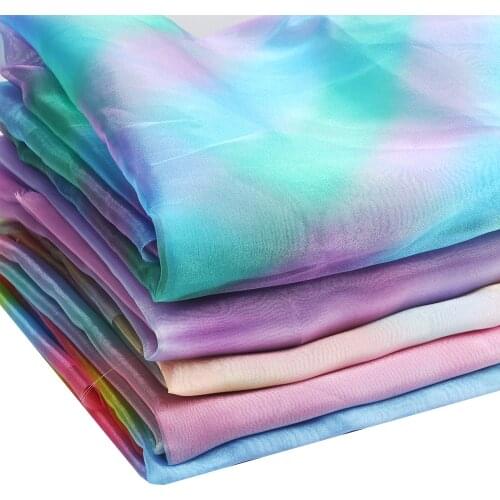 Tulle Fabric By The Yard Gauze Fabric For Sewing Rainbow Color Pad Dyeing Cloth Sheets Dress Making Home Textile 90*150cm 1pc