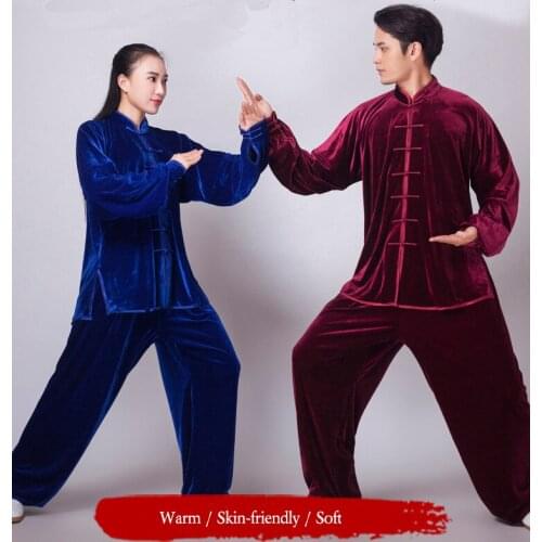 USHINE Unisex velvet chinese style autumn winter thickening TaiChi uniform performance clothing suits man woman