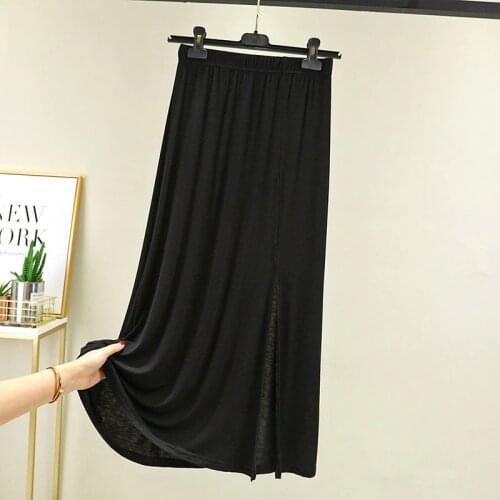 Black Spring Summer New Fashion Womens High Waist Pleated Solid Color Modal Long Elastic Skirt Promotions Lady Beach Skits