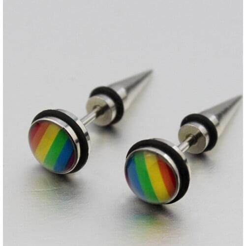 Rivet Stainless Steel Ear Studs Fashion Unisex Rainbow Pride Earrings Gay Men N1A4