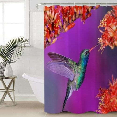 Retro Flower Hummingbird Shower Curtains Waterproof Bathroom Curtain Frabic Polyester Bathroom Curtain with Hooks