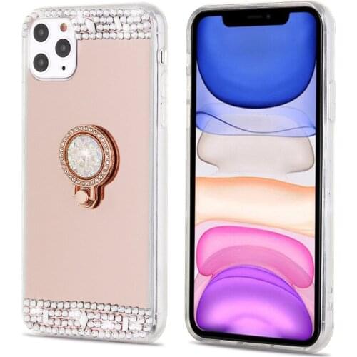 For iPhone 11 Pro Max Case Xs Max Xr X 10 8 7 6 6s Plus SE 2 Mirror Case with Ring Holder Kickstand Sparkly Diamond Women Cover
