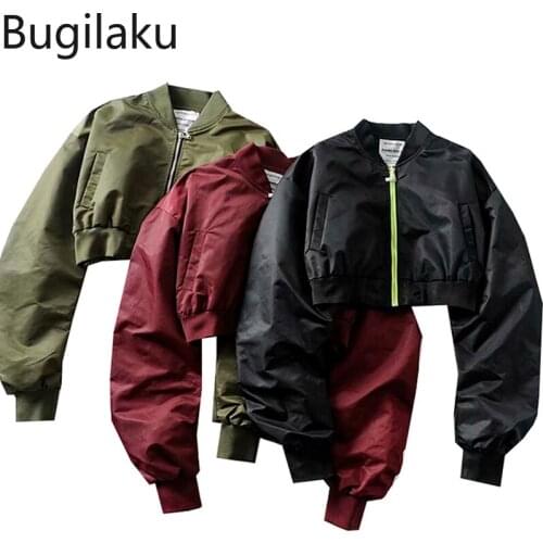 Bugilaku Zip Up High Street Jackets Women Long Sleeve Casual Short Tops Outerwear Solid Color New Arriva Loose Fashion Coats