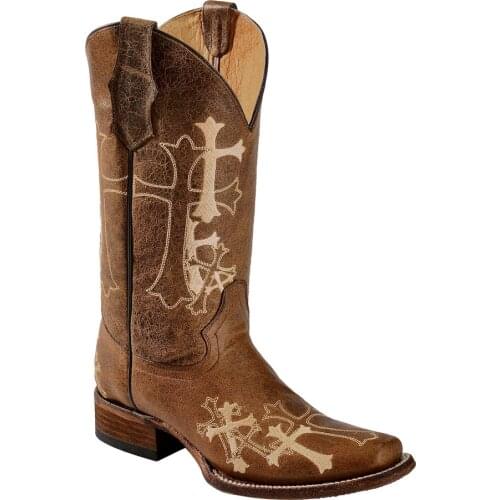 Women Cross Embroidered Square Toe Western Boots