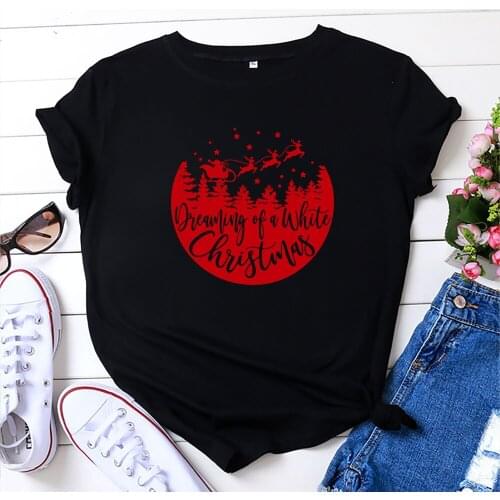Summer Shirts for Women Tops Harajuku Christmas Goth Print T-shirt Aesthetic Women Clothing Oversized T-shirt Cotton Kawaii 5XL
