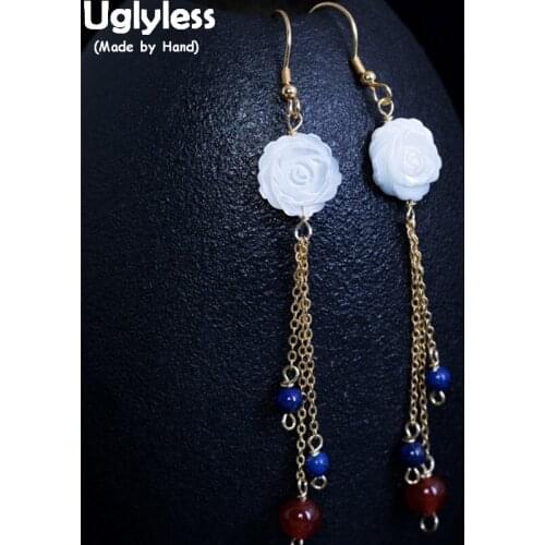Uglyless Real 925 Sterling Silver Fine Brincos for Women Exotic Summer Dress Wild Earrings Chains Tassel Earrings Shell Flower