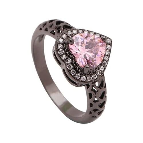 BLACK GUN romantic heart finger Rings new love pink green white cz zircon wedding cheap Engagement Ring for women Distribution