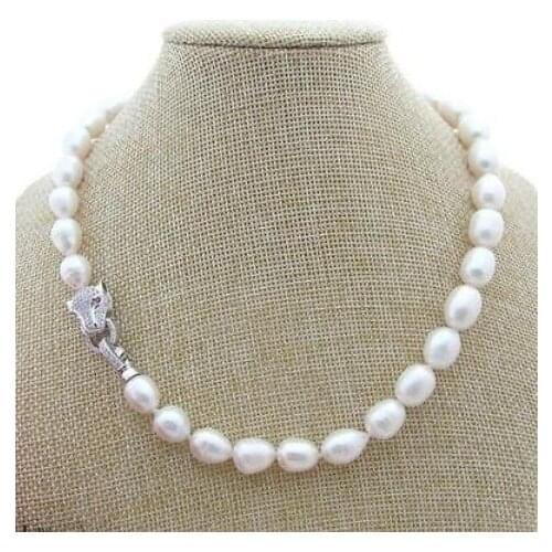 HUGE SOUTH SEA 10-11MM WHITE BAROQUE PEARL NECKLCE 18 INCH Leopard Clasp