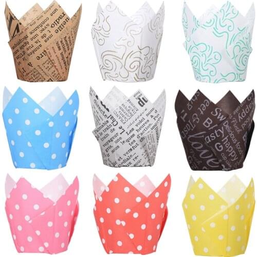 100Pcs of Greaseproof Paper Holder Tulip Cake Cups Cupcake Liners Quick Release Muffin Cups DIY Baking Tools Dessert Decorating