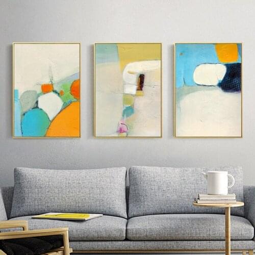 Canvas Painting Blue Yellow Abstract Painted Geometric Color Wall Art Pictures Nordic Modern Minimalist Living Room Home Decor