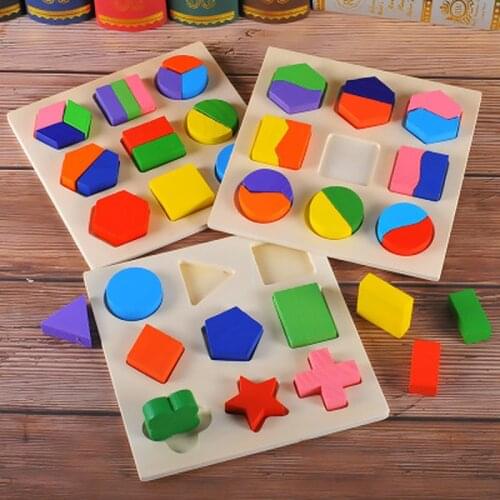 1PC Wooden Geometric Shapes Sorting Math Montessori Puzzle Preschool Learning Educational Game Baby Toddler Toys for Children