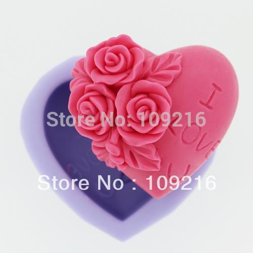 1pcs Heart Shaped with Rose (R0227) Silicone Handmade Soap Mold Crafts DIY Mold