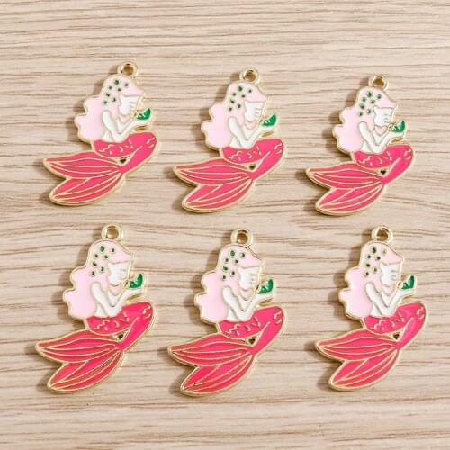 10pcs 21*30mm Beautiful Enamel Mermaid Charms Pendants for DIY Jewelry Making Necklaces Earrings Handmade Crafts Accessories