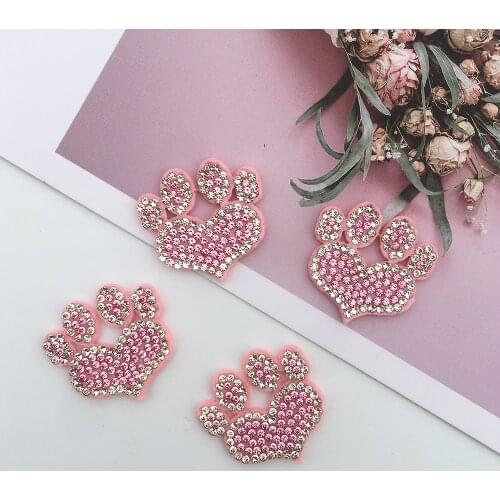 15Pcs Heart Shape Cats Paw Pink Rhinestone Applique Beaded Patches for Clothing DIY Hair Clip Decoration Accessories