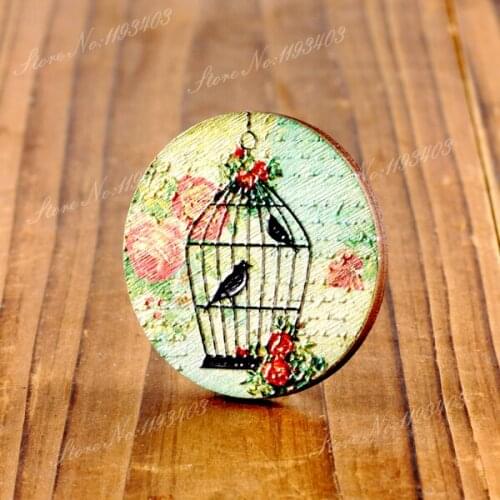 2Pcs 45mm Cage 3D Embossed Big Round Coloured Drawing Wood Cut Pendant DIY make Brooch Necklaces-(WIB-9)