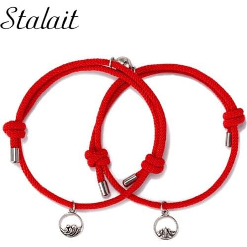 Red Magnetic Couple Bracelets Set Braided Rope Eachother Charm Bracelet For Couples Matching Adjustable Lovers Gift Jewelry 2pcs