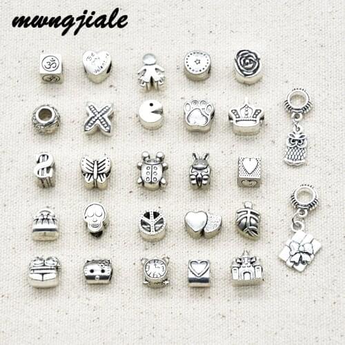 27pcs mixed European Vintage Bead Charms big hole Beads fit for pandora style bracelet DIY pendants Jewelry accessories making