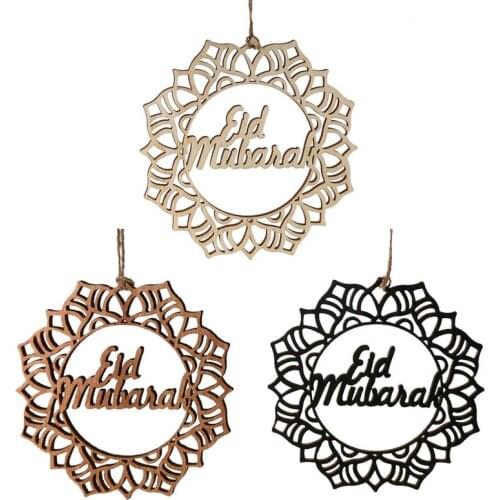 Eid Mubarak Pendant 3pcs Creative Wooden Ornaments Islamic Pendant Crafts Jewelry Home Bedroom Living Room Car Decoration