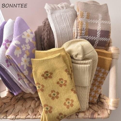 3pcs Thicker Socks Women Breathable Winter High Elasticity Cute Fashion Popular Ulzzang Warm Retro Simple Students Funny Preppy