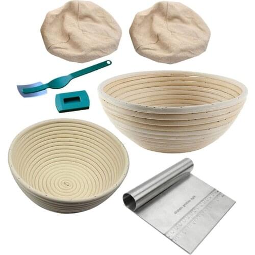 6Pcs Bread Banneton Proofing Basket Baking Bowl Dough With Bread Lame Liner and Scraper Tool for Bakers Proving Baskets