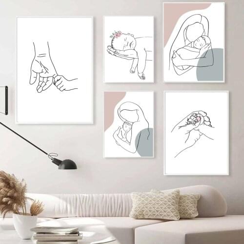 Abstract Lines Hand Mom And Child Family Wall Art Canvas Painting Nordic Posters And Prints Wall Pictures For Living Room Decor
