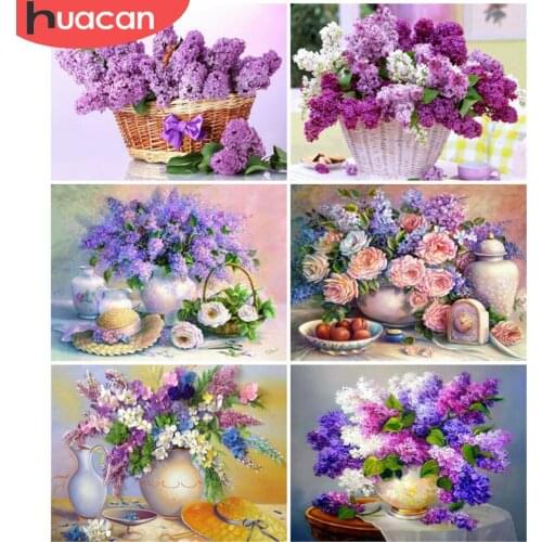 HUACAN Full Square/Round Diamond Painting Flowers Lilac Embroidery Cross Stitch Rhinestones Picture Home Art