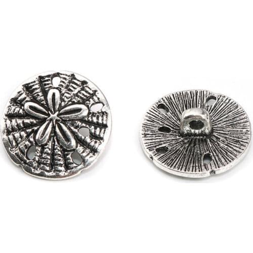 DoreenBeads Zinc Metal Alloy Sewing Shank Buttons Round Antique Silver Color Flower Carved Windbreak Accessories 19*18mm, 20 PCs
