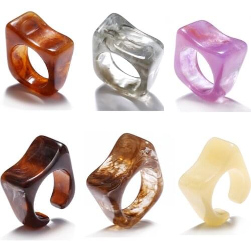 Colorful Irregular Resin Finger Ring Fashion New Punk Hip Hop Marble Pattern Transparent Acrylic Ring Jewelry Gift For Women Men