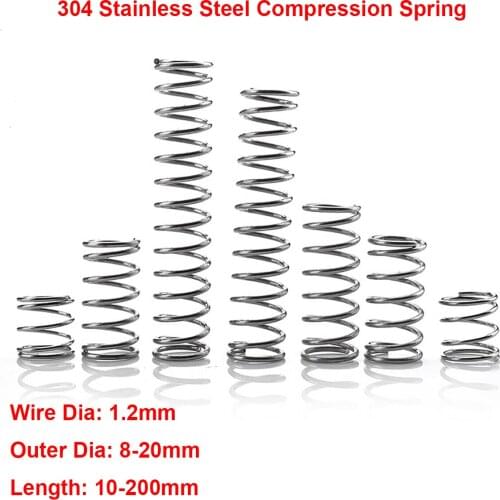 304 Stainless Steel Compression Spring Compressed Spring Wire Dia 1.2mm Outer Dia 8-20mm Length 10-200mm Pressure Return Spring