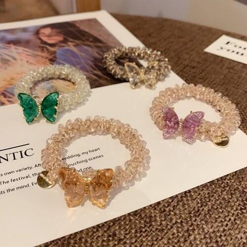 Colorful Rhinestone Butterfly Hair Ties Ropes Accessories Hair Band Luxury Crystal Bracelet Elastic Hair Band Headwear Wholesale