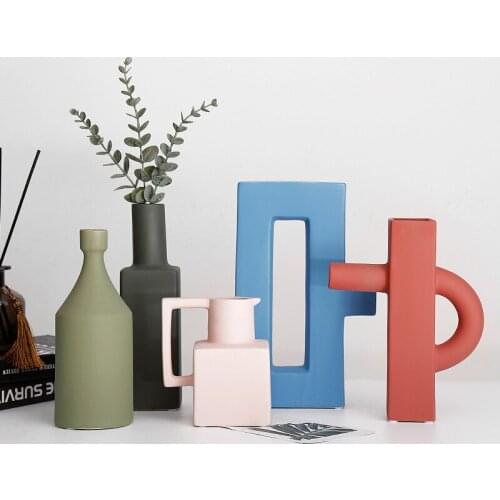 Creative Nordic Ceramic Geometric Irregular Flower Arrangement Vase Decoration Living Room Cabinet Home Decorat Ornaments