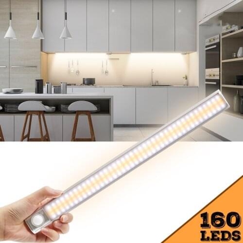 80/120/160 LEDs PIR Motion Sensor LED Under Cabinet Light Dimming Adjust Sensing Time Night Lamp For Kitchen Wardrobe Stairs