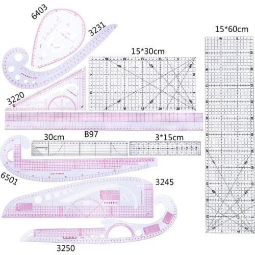 MIUSIE 11pcs Clear Scale Acrylic Straight Ruler PVC Curve Cutting Rulers Yardstick Measure Dressmaking Sewing Clothing Rulers