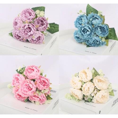 Multicolor 6 big flower head silk peony artificial flower rose wedding home DIY decoration high quality big bouquet foam accesso