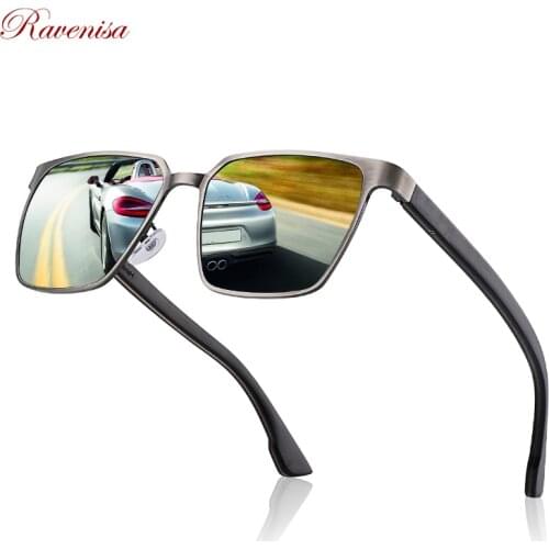 Ravenisa Metal Frame Square Polarized Sunglasses Wood Sun Glasses For Men 2020 Mirror sunglasses lunette soleil homme