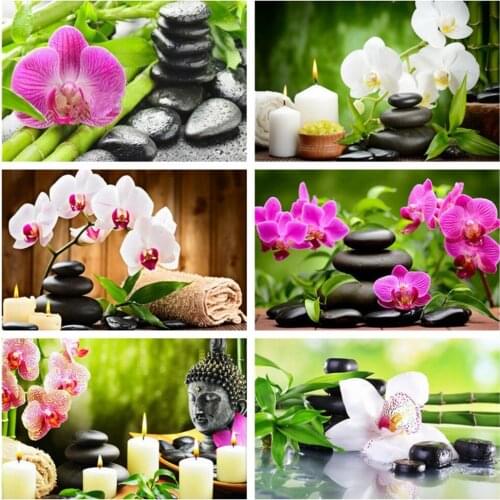 Huacan Diamond Art Painting Kits Flower 5D Diamond Embroidery Mosaic Sale Orchid Pictures Of Rhinestones Handmade Gift