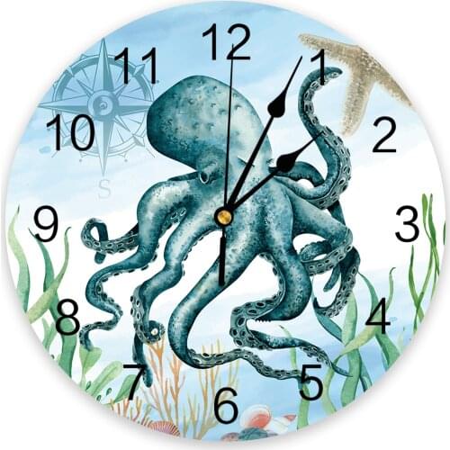 Ocean Octopus Starfish Retro Wall Clock Home Decor Bedroom Silent Oclock Watch Wall Digital Clock Wall Clock Modern Design